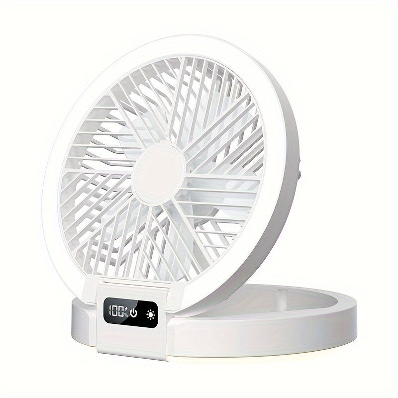 High-Performance Rechargeable Fan with LED Light - Portable, USB-Powered, Touch-Sensitive Control, Perfect for Desktop Use and Camping Outdoors