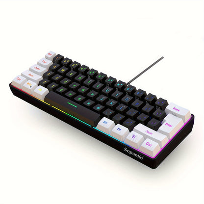 SNPURDIRI 60% Mini RGB Gaming Keyboard with 61 keys, RGB backlight, USB powered. Ideal for PC/Mac gamers, typists, and travel.