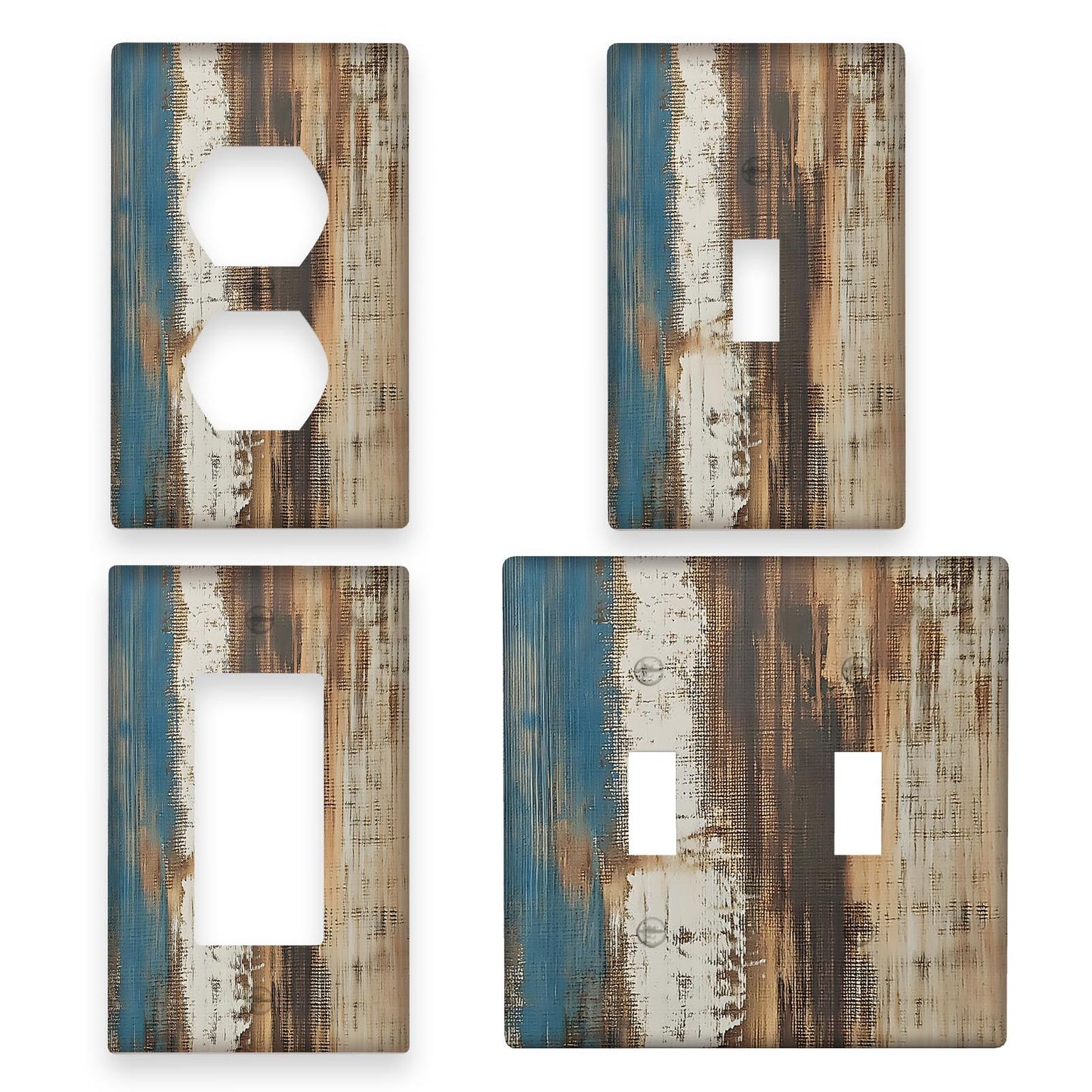 Brown wood wall switch covers for rustic bedroom decor.