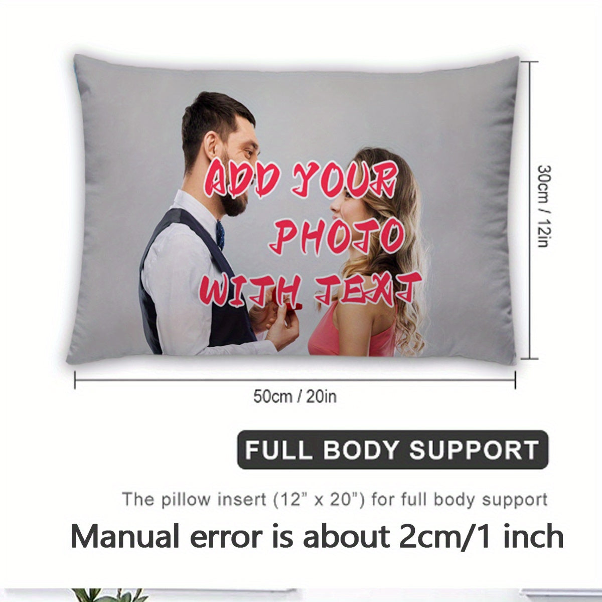 Personalized Double-Sided Custom Photo Pillowcase made of Soft Polyester Fabric, Ideal for Gifts on Valentine's Day, Christmas, Thanksgiving, Wedding Anniversaries and Halloween. Fits Insert Size 30.48x50.8 cm (1 piece)