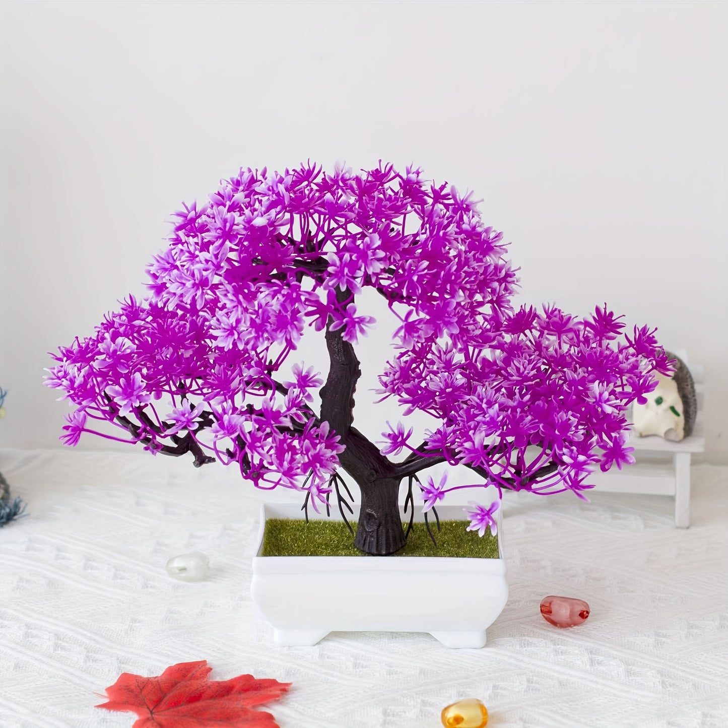 Artificial bonsai tree with plastic cement pot for home or office decor and birthday gift.