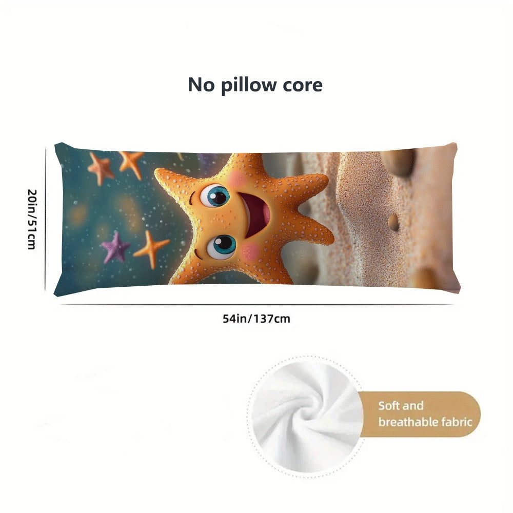 One piece Modern Cartoon Starfish Pillow Cover, measuring 137.16x50.8cm. Made of ultra soft ultra short plush material, this reusable lumbar support cushion case features a zipper for easy removal. Machine washable and made of all-season polyester, this