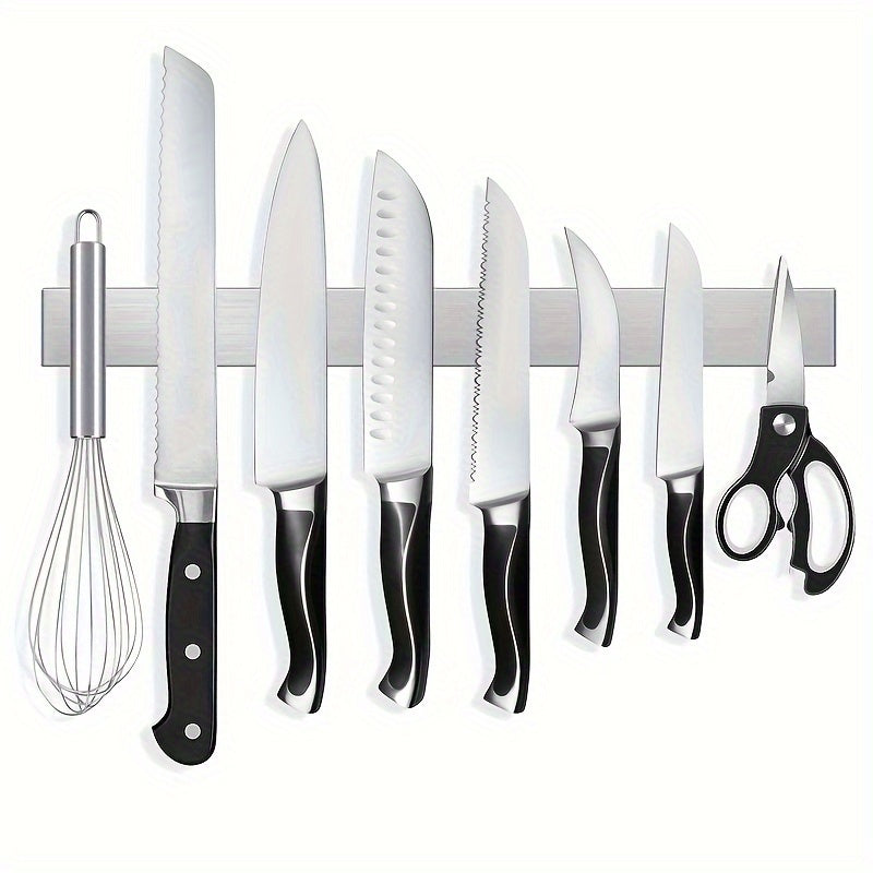 This Stainless Steel Magnetic Knife Holder is perfect for storing kitchen utensils on the wall. It's strong magnetic strip is ideal for organizing apartment and college dorm essentials. Great for back to school supplies and essential kitchen accessories.