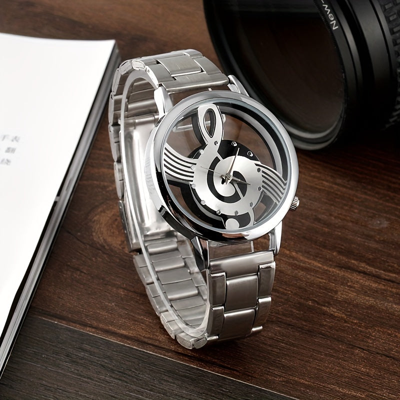 Stainless Steel Musical Notation Quartz Watch for Men's Fashion