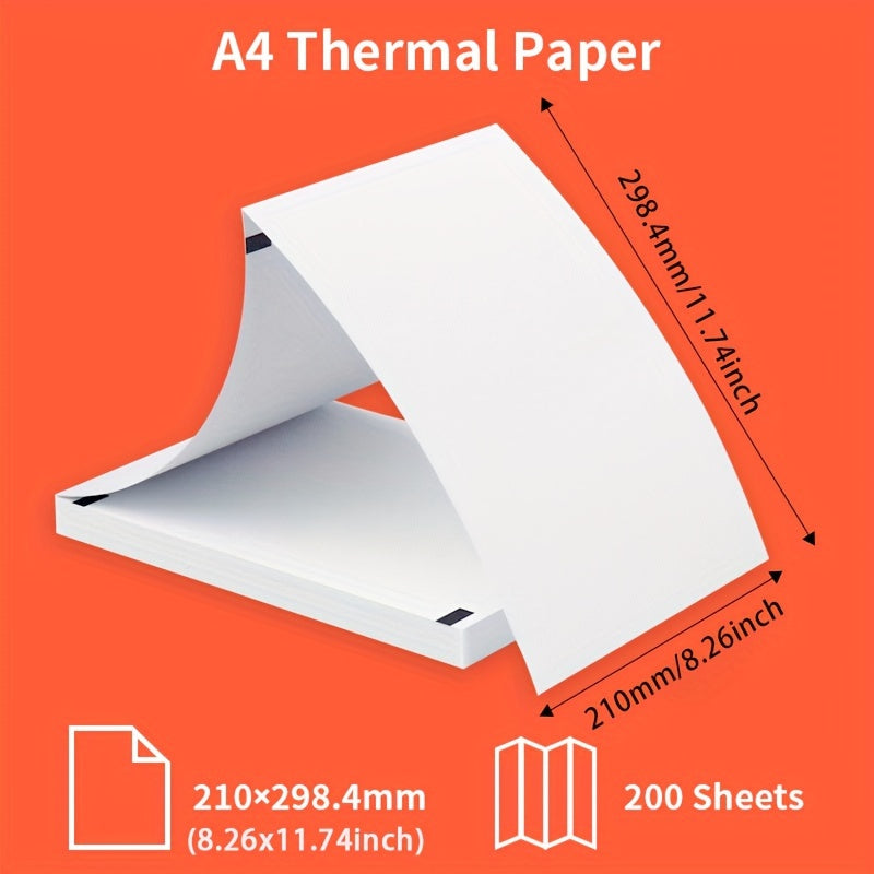 A4 thermal printing paper, 210mm, quick-drying, long-lasting, for office error correction. Folded thermal paper, A4 size, 200 sheets per pack.