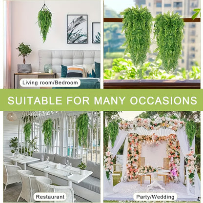 5pcs of artificial hanging eucalyptus vines, UV resistant and suitable for indoor and outdoor walls. Perfect for weddings, room decorations, bedrooms, Christmas, and Thanksgiving.