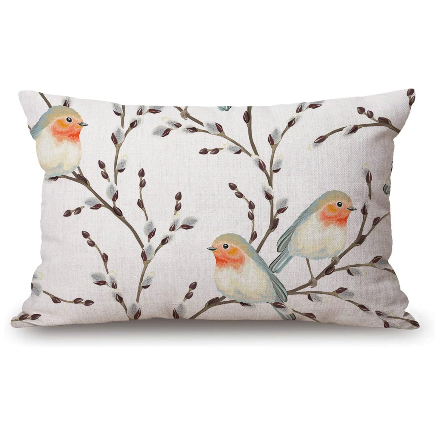 Linen Throw Pillow Cover with Adorable Bird Design - Single Sided Printing - No Pillow Insert Included - Contemporary Style - Machine Washable - Zipper Closure - Versatile for any Room Decor - Made with High Quality Linen Fabric