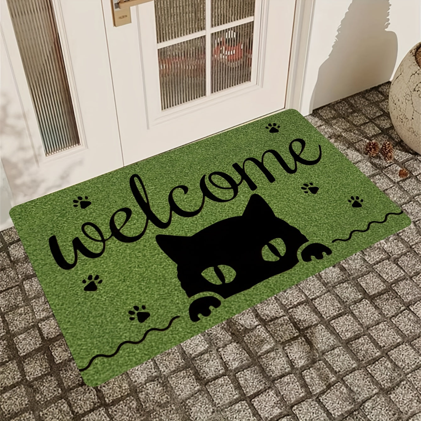 Creative Monogram Print Kitchen Mat featuring a Cute Kitten Paw Pattern, Anti-fatigue Bathroom Pad, Washable Area Rug, Perfect for Living Room Bedroom Entryway Home Decor. Great Indoors Room Supplies and Bedside Accessories. Ideal Spring Decor Gift.