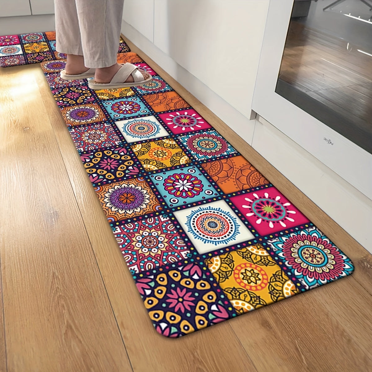 Area rug with Moroccan influences designed to prevent slipping, featuring a soft and durable material that is machine washable. Suitable for use in the living room, bedroom, kitchen, and bathroom. Multiple sizes to choose from.