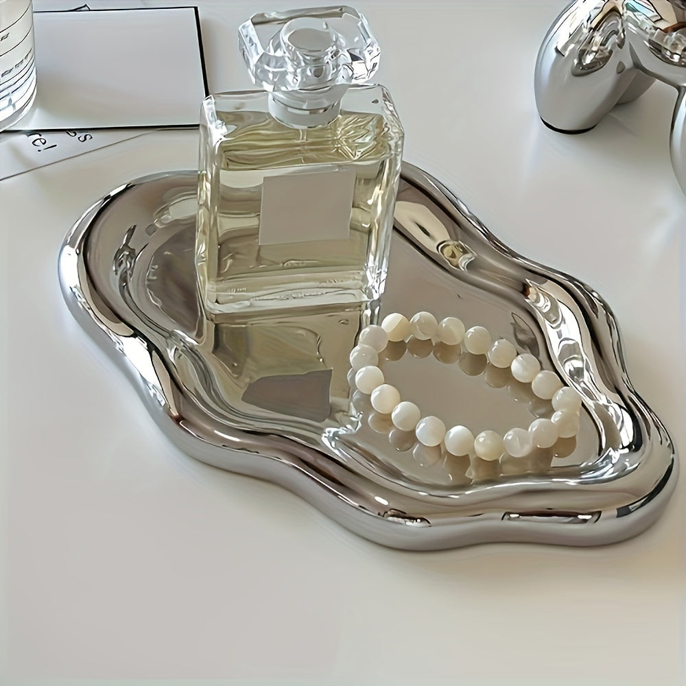 Chic White Ceramic Tray with Gold Accents - Stunning Jewelry & Perfume Display, Perfect for Home, Office, or Mother's Day Gift