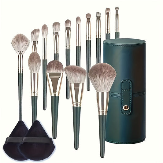 14pcs makeup brushes with soft synthetic bristles perfect for makeup, including brushes for rouge, foundation, eye shadow, and lips. Suitable for beginners to professionals.