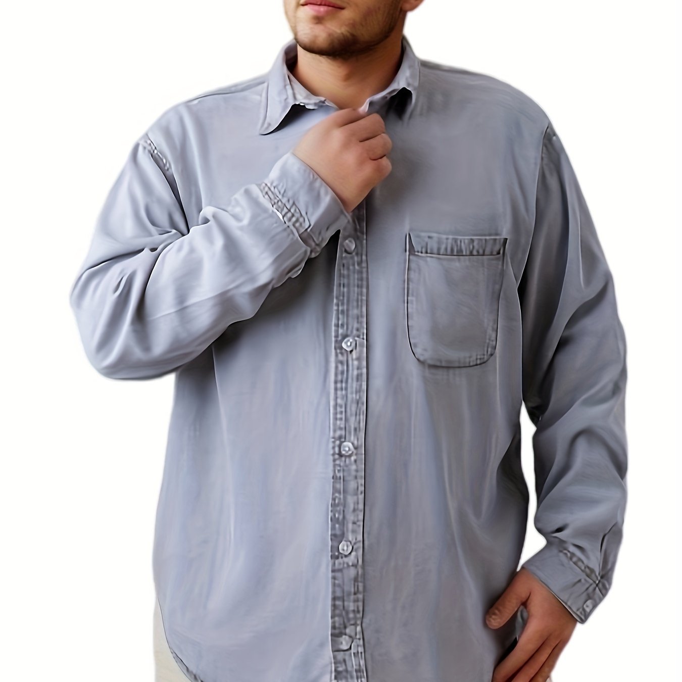 Men's plus size denim shirt, perfect for outdoor activities in spring and fall. Stylish, loose fit and breathable.