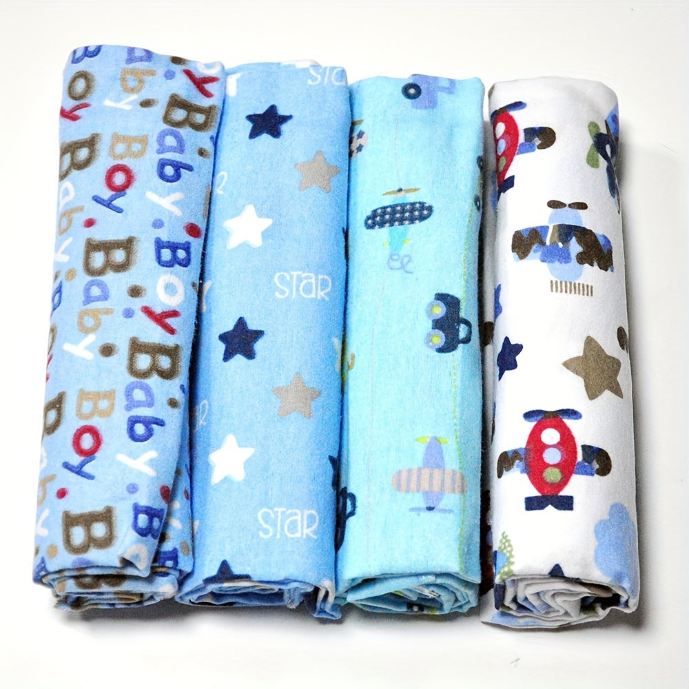 4 pieces of Flannel Swaddle Blankets and Receiving Blankets - 100% Cotton, One Size (76.2 X 76.2 cm) perfect for Home Decor and as Halloween or Christmas Gifts