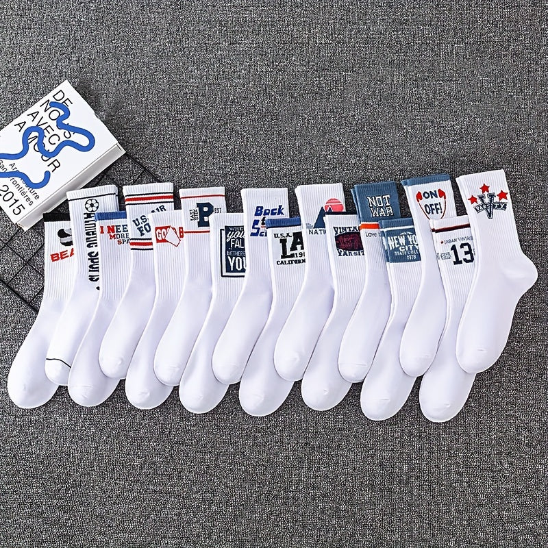 6/8/10 pairs of boys' white graffiti crew socks, soft and breathable for students