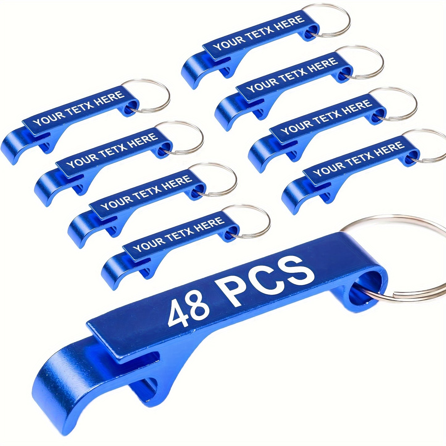 48 Custom Engraved Bottle Opener Keychains for Weddings, Birthdays, Holidays - Multi-Color Aluminum