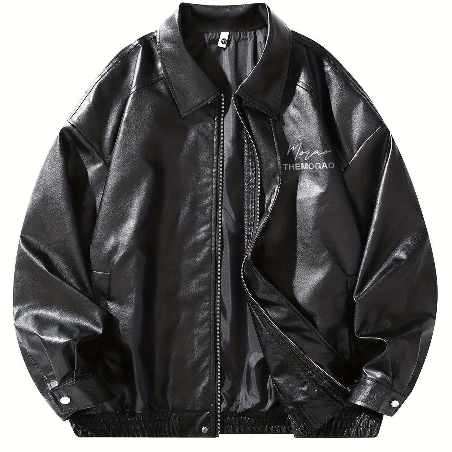 Men's PU jacket with pockets, stylish zip up motorcycle jacket for autumn & winter.