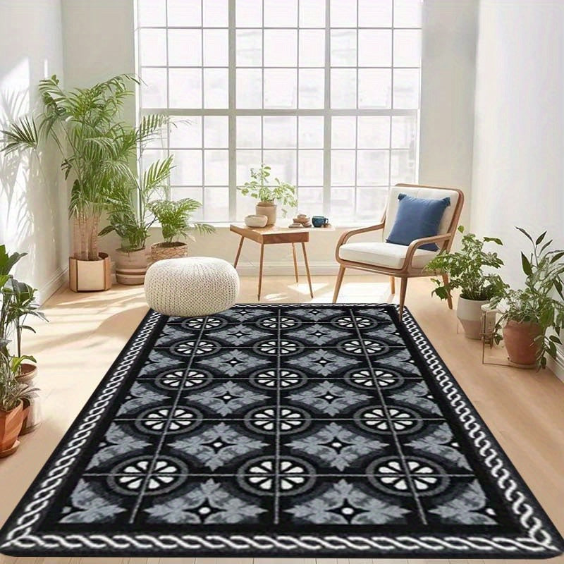 One piece of kitchen mat measuring 1.1cm thick, made from non-slip, durable, and stain-resistant polyester fiber. Features a simple pattern print suitable for use in the kitchen, living room, porch, balcony, or as home décor. Easy to clean as it is