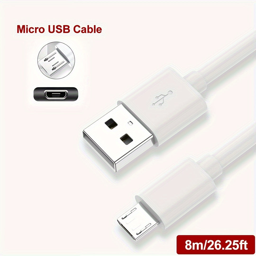 30W Micro USB Charging Cable, 1-14m, Durable PVC Round Cord, High-Speed Data & Charge, Glossy Finish, Up to 36V, Compatible with Android Phones, Cameras, Power Banks, Dash Cams & More