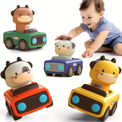 Young Kids Press and Zoom Animal Racing Cars, Made of Durable ABS Material, No Need for Batteries, Suitable for Ages 1-3, Great for 6-18 Month Olds, Wonderful First Birthday Present for Both Boys and Girls