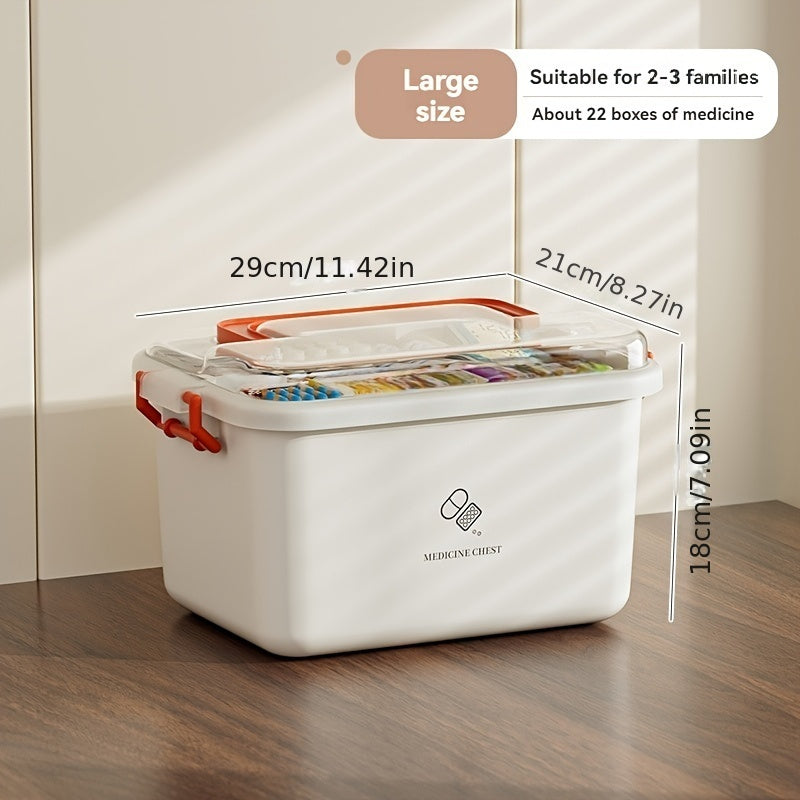 Waterproof multi-layer medicine storage box for home and travel, durable plastic organizer.