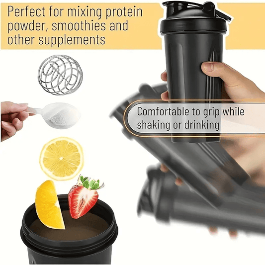 BPA-Free Protein Shaker Bottle with Leakproof Lid and Stainless Steel Mixing Ball - Hand wash only, ideal for gym and travel.