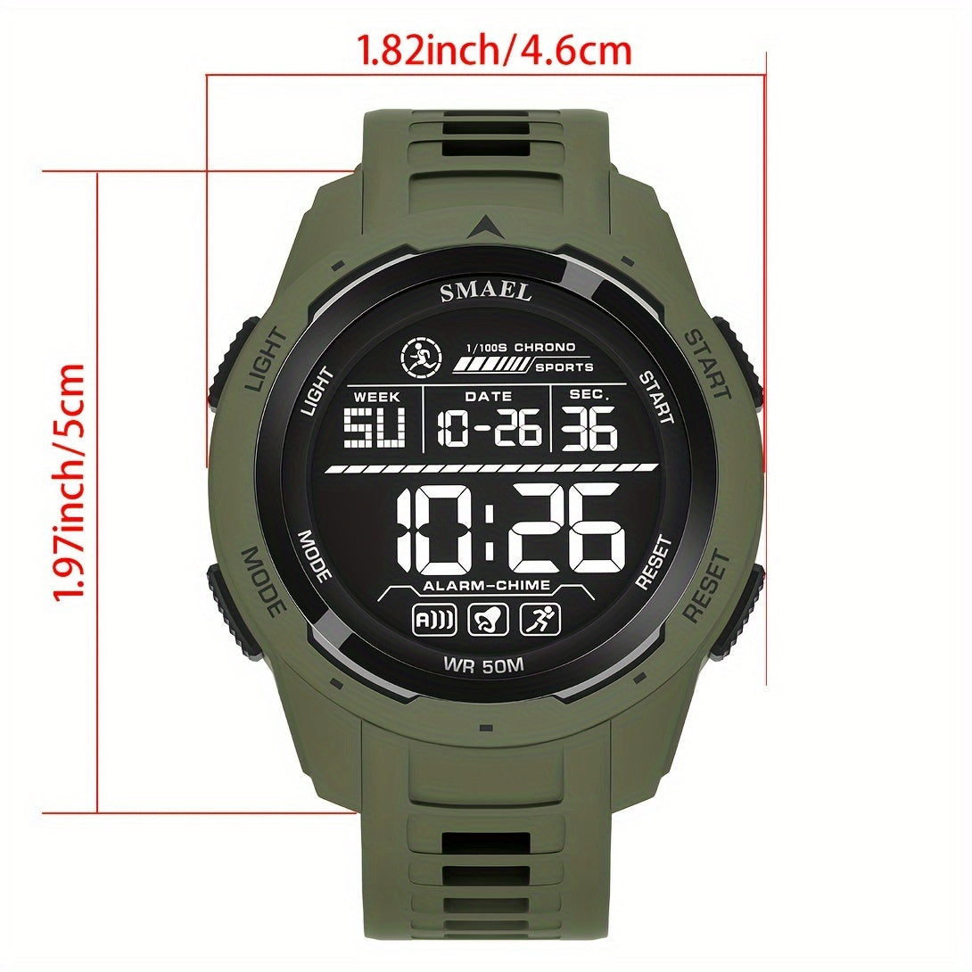 SMAEL Men's Waterproof Sports Watch with LED Display, TPU Strap, Stopwatch, Calendar, Weekly View, Shock Resistance, and Classic Movement Style