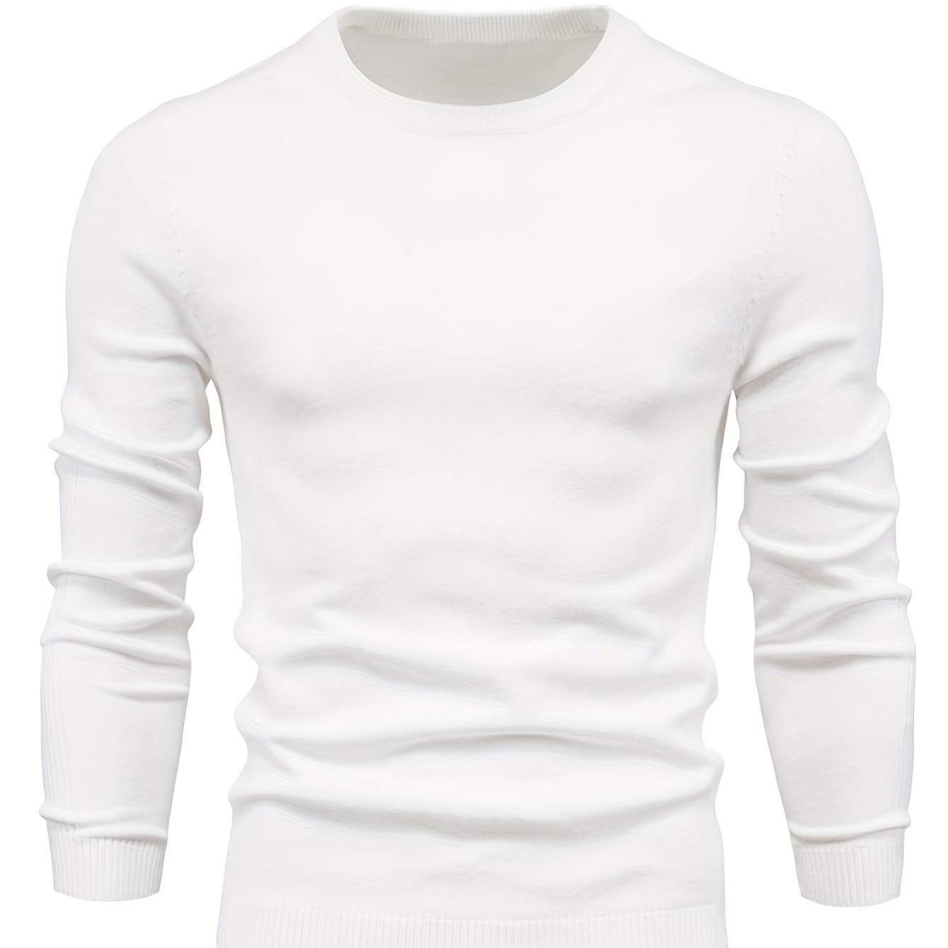 2024 Men's Solid Color Round Neck Pullover Knitted Sweater