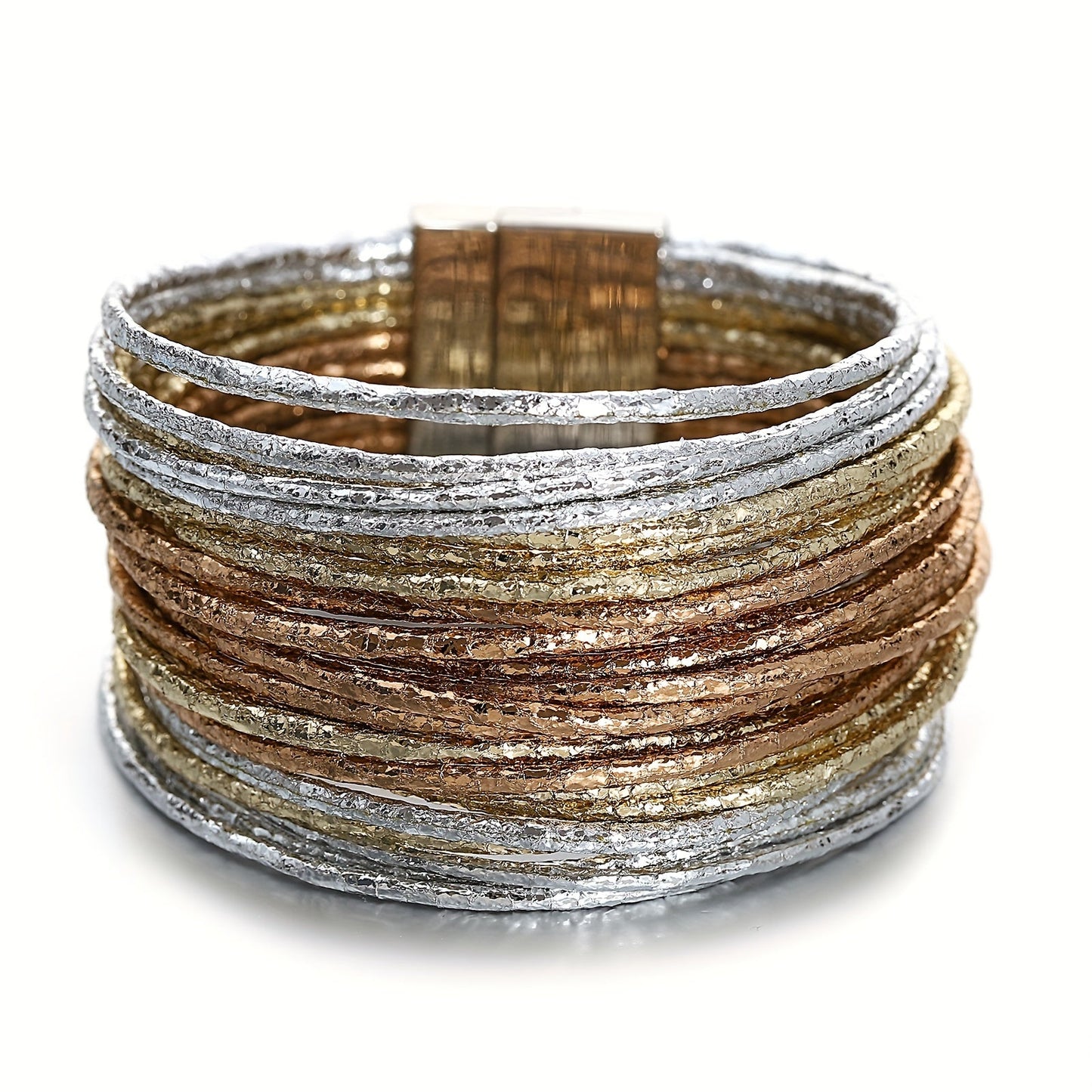 This Multilayer Wrap Bracelet features Slim Stripes and Metallic Shiny Glitter Leather, with a Magnetic Clasp that makes it easy to put on and take off. Perfect for Men and Women, this Bracelet is great for Holiday Parties and makes a unique Birthday