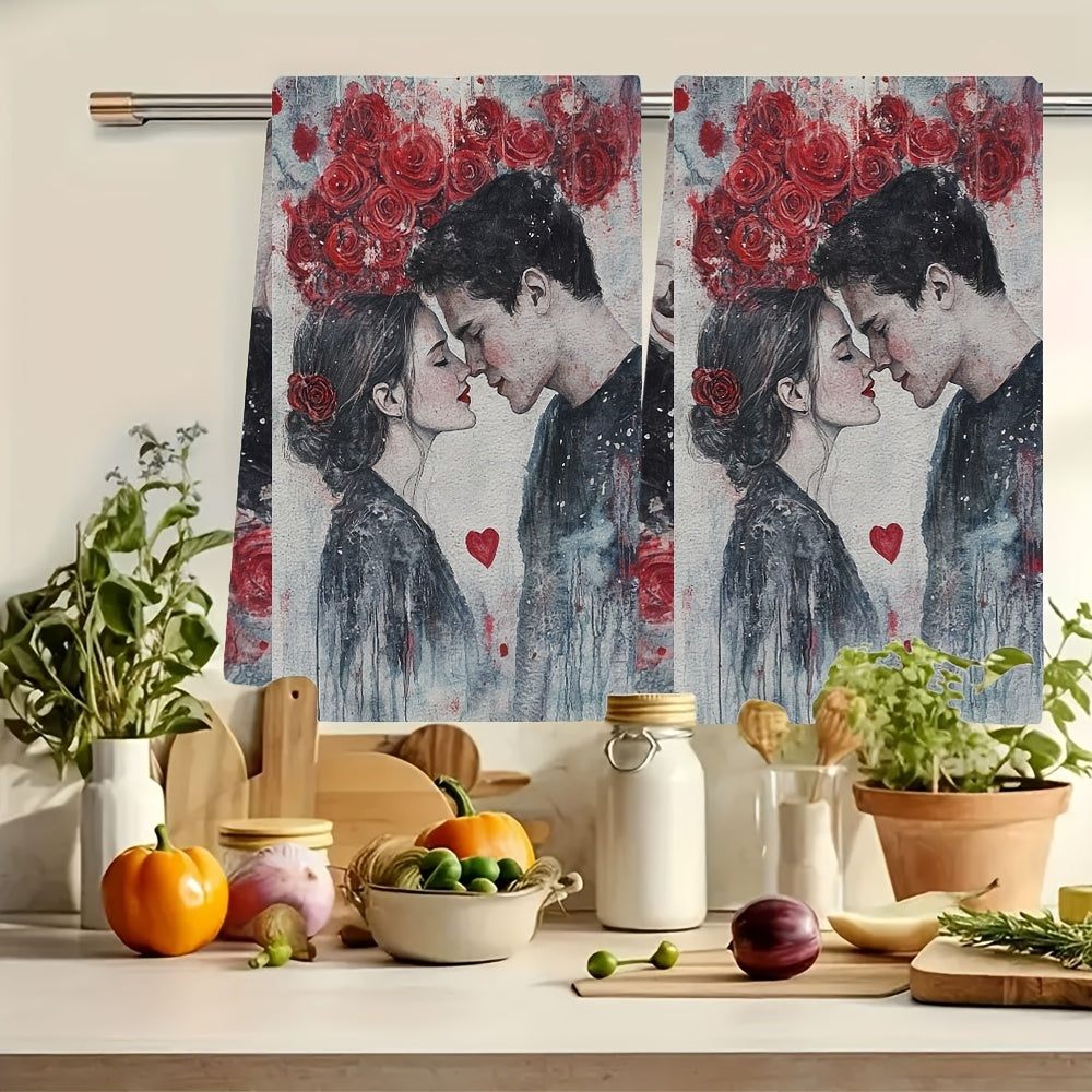 2 pieces of Valentine's Day themed ultra-soft kitchen towels, highly absorbent and perfect for holiday decor. Machine washable and measuring 16x24 inches. Item number: 2KYSYS1217673.