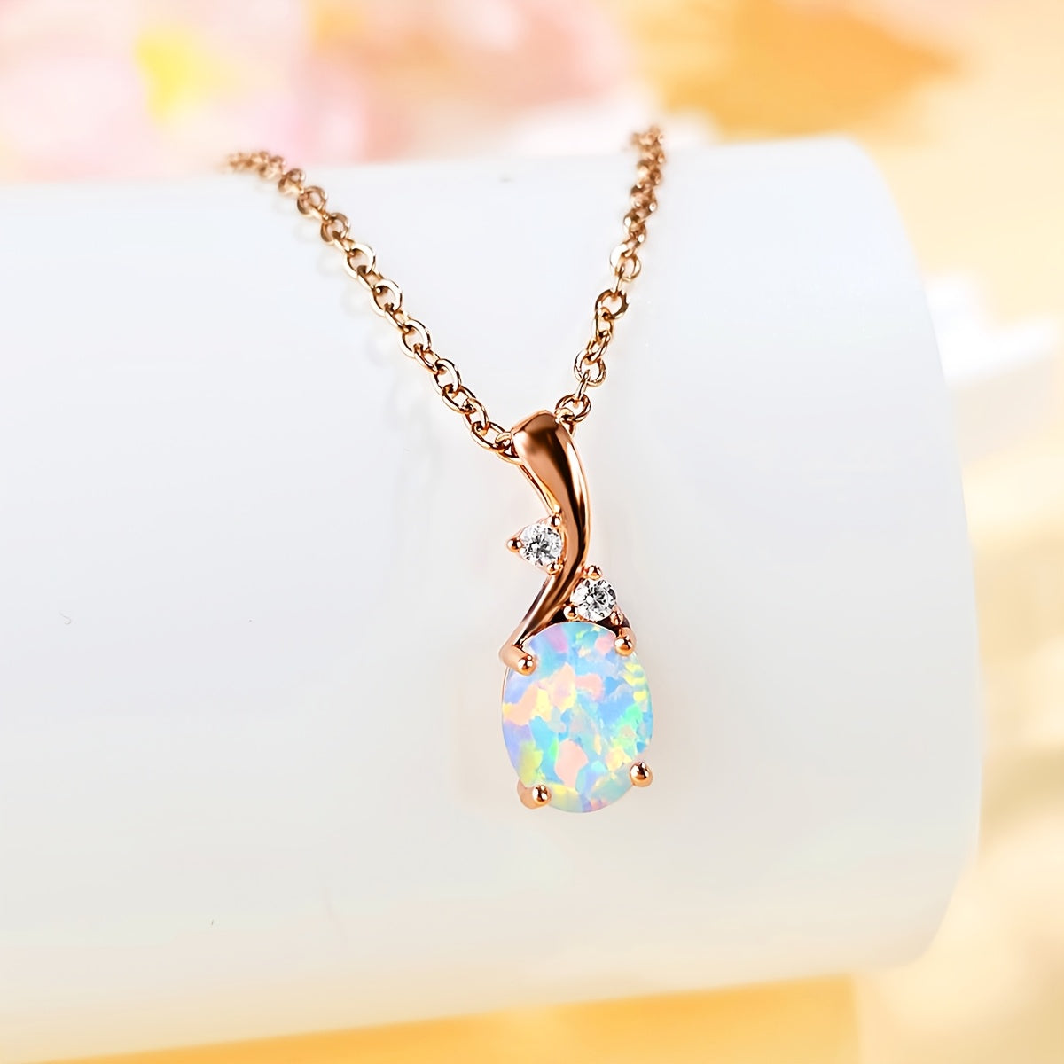 14K Gold Plated Copper Opal Necklace - Stylish Jewelry for Women