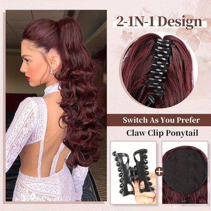 YUSULAXI 71.12cm Deep Wave Claw Clip Ponytail Extension - Soft, Voluminous Synthetic Hairpiece in Brown with Water Wave Texture for All Women