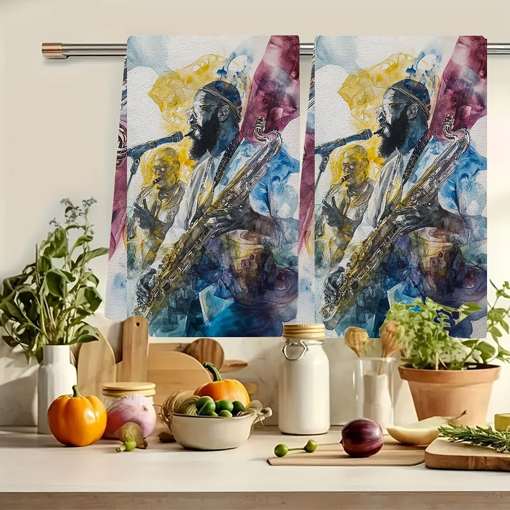 Set of 2 ultra soft kitchen towels featuring Sun Ra Arkestra Free Jazz design. Highly absorbent and perfect for holiday decor. Machine washable and measures 16x24 inches. Item number: 2KYSYS1218391