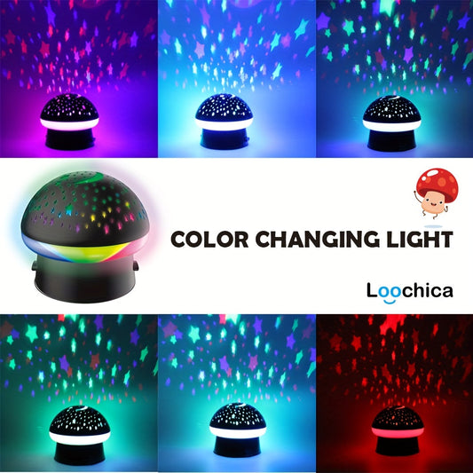 Color Changing Mushroom Projector Night Light for Bedroom Decor, Battery Operated Star Sky Moon Light Projector with Romantic Night Lighting, Fun Gift for Christmas, Halloween, Thanksgiving, or Easter.