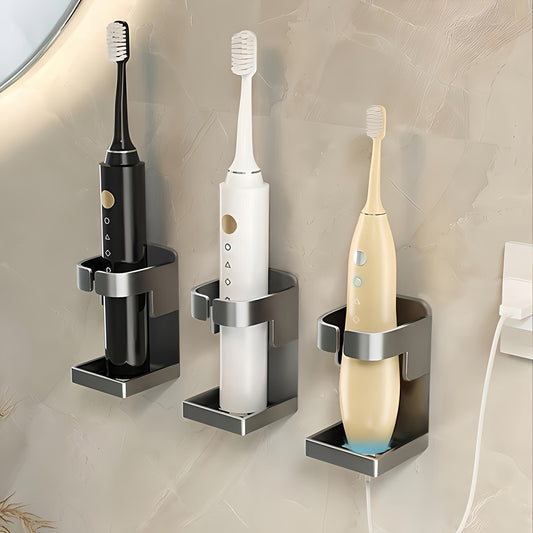 Toilet storage shelf with traceless toothbrush holder for 90% of electric toothbrushes.