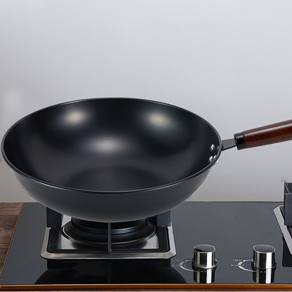 Set of 3 Cast Iron Cookware: Includes a 30.48cm Wok, a 24.13cm Frying Pan, and a 24.13cm Soup Pot with Charcoal Wood Handles. Rust-resistant and high heat resistant, perfect for all your cooking needs.