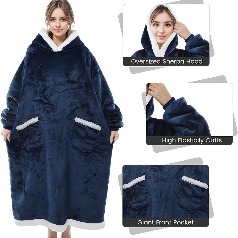 Oversized Flannel Hoodie Wearable Blanket for Adults - Super Soft and Warm Sweatshirt with Two Pockets, Perfect for Women and Men