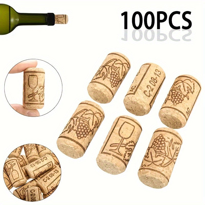 100 Premium natural wine corks with engraved designs for homemade wine sealing and preservation - perfect for holidays.