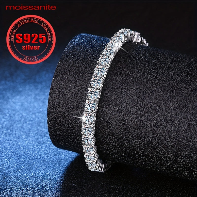 S925 Sterling Silver Moissanite Tennis Bracelet featuring a Full Row of Luxurious and Elegant Style Moissanite Stones. Perfect Jewelry Gift for Women.