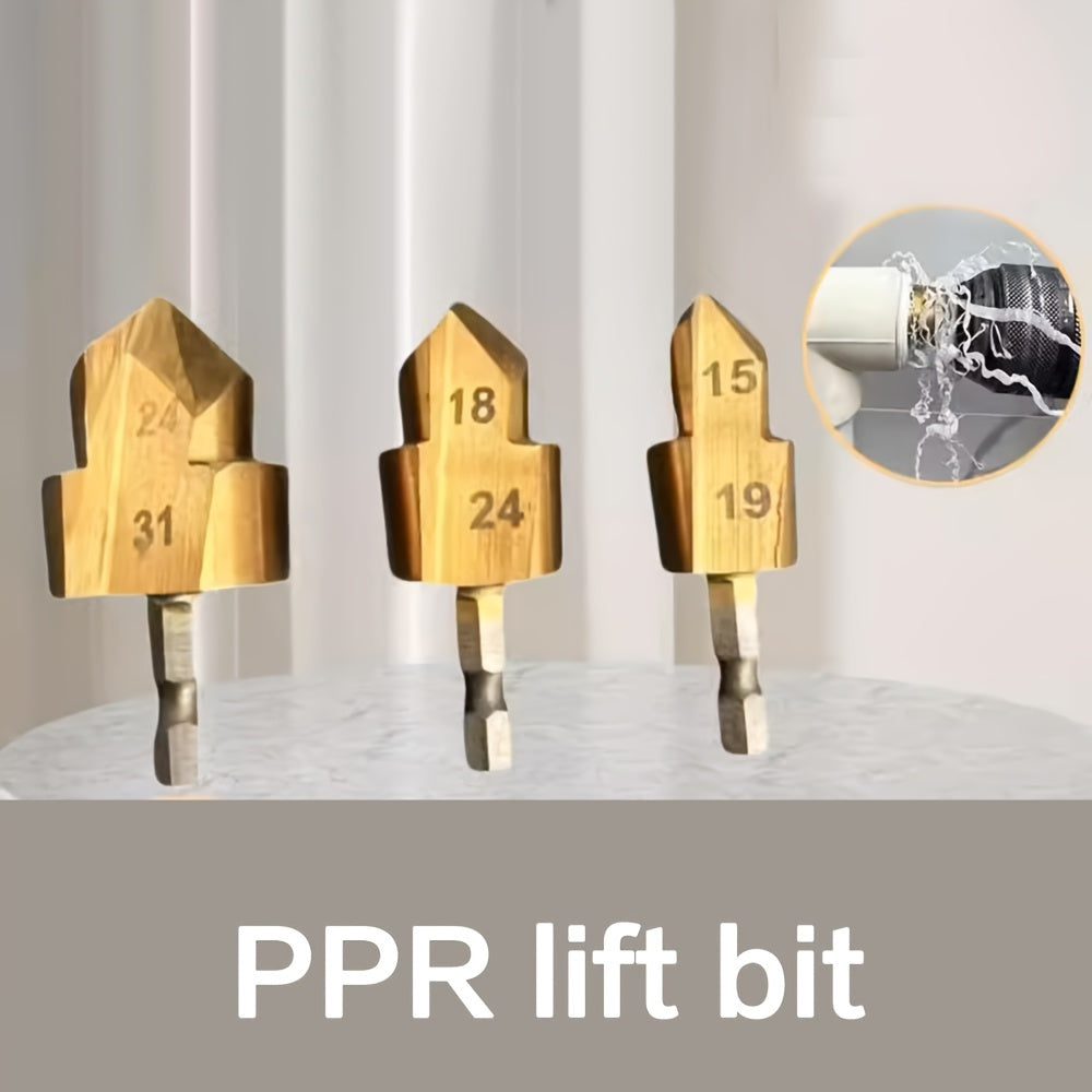 HORN Plated PPR Lift Bits: Hex Shank Water Pipe Bits with Inner Wire Set, Suitable for Quarter, Sixth, And 1-Inch Sizes, Durable for Electric Drills And Rotary Tools