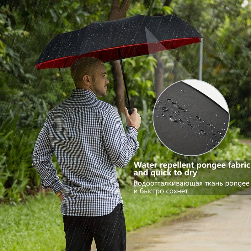 Stylish automatic umbrella with 10 ribs, windproof and UV protected, ideal for both sunny and rainy weather.