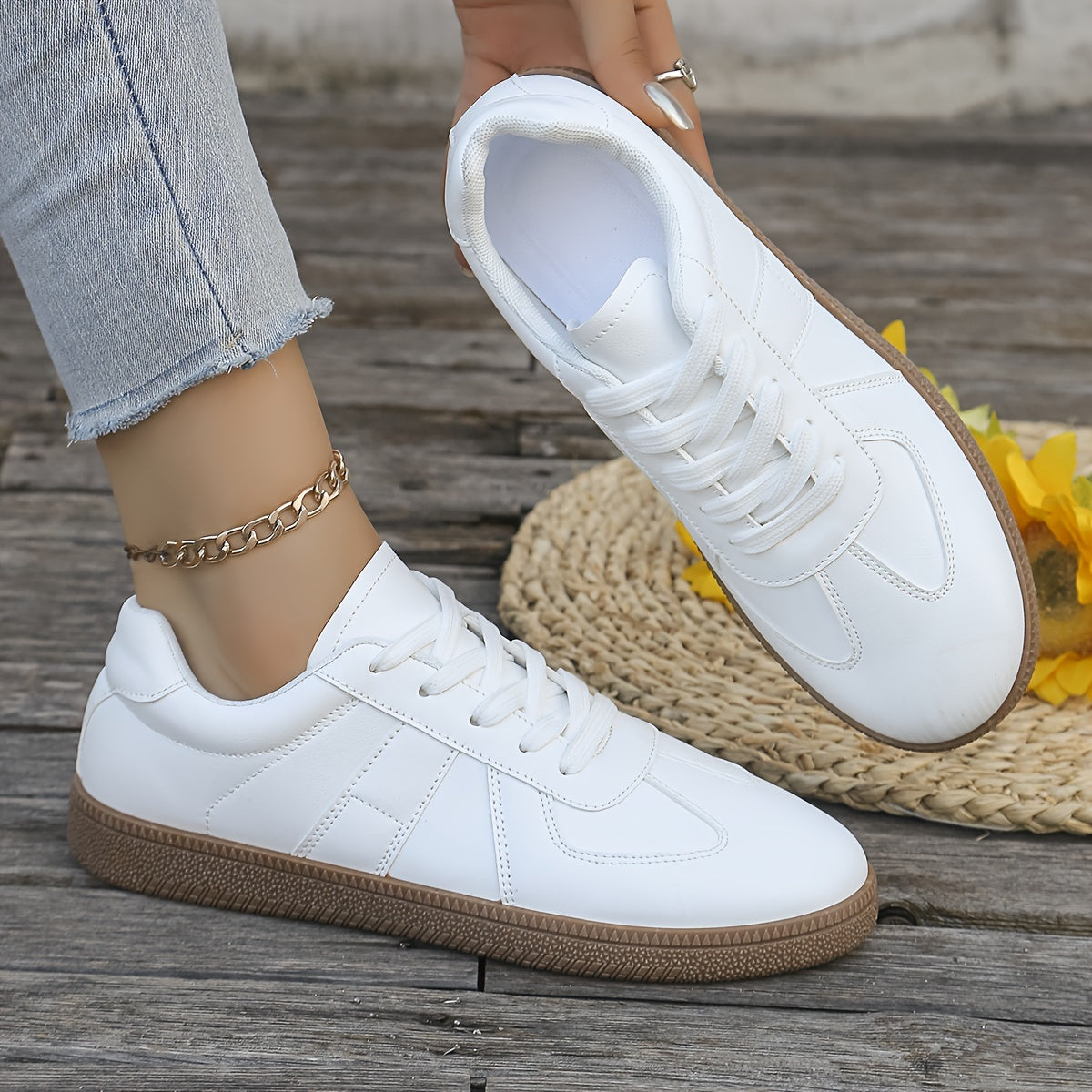 New 2024 lightweight, breathable sneakers for women with lace-up closure, sequin detail, and faux leather upper. Hand wash or dry clean. Soft sole, perfect for casual sports.