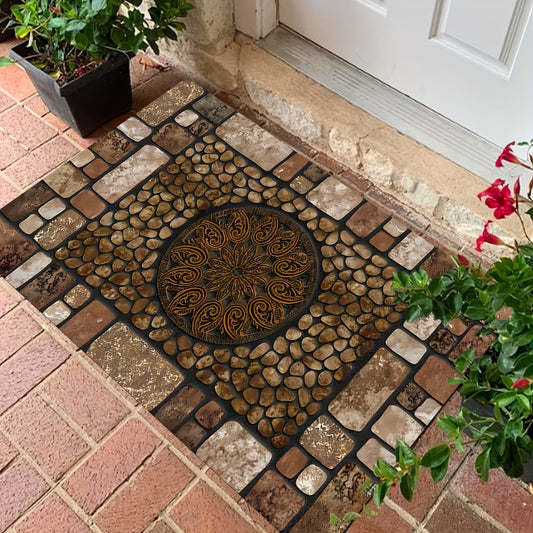 Polyester Non-Slip Door Mat featuring Pebble Stone Print, Ideal for Home, Kitchen, Classroom, Library, Dormitory, and more. Perfect for Christmas, Halloween, Thanksgiving, Graduation, Labor Day Decor.