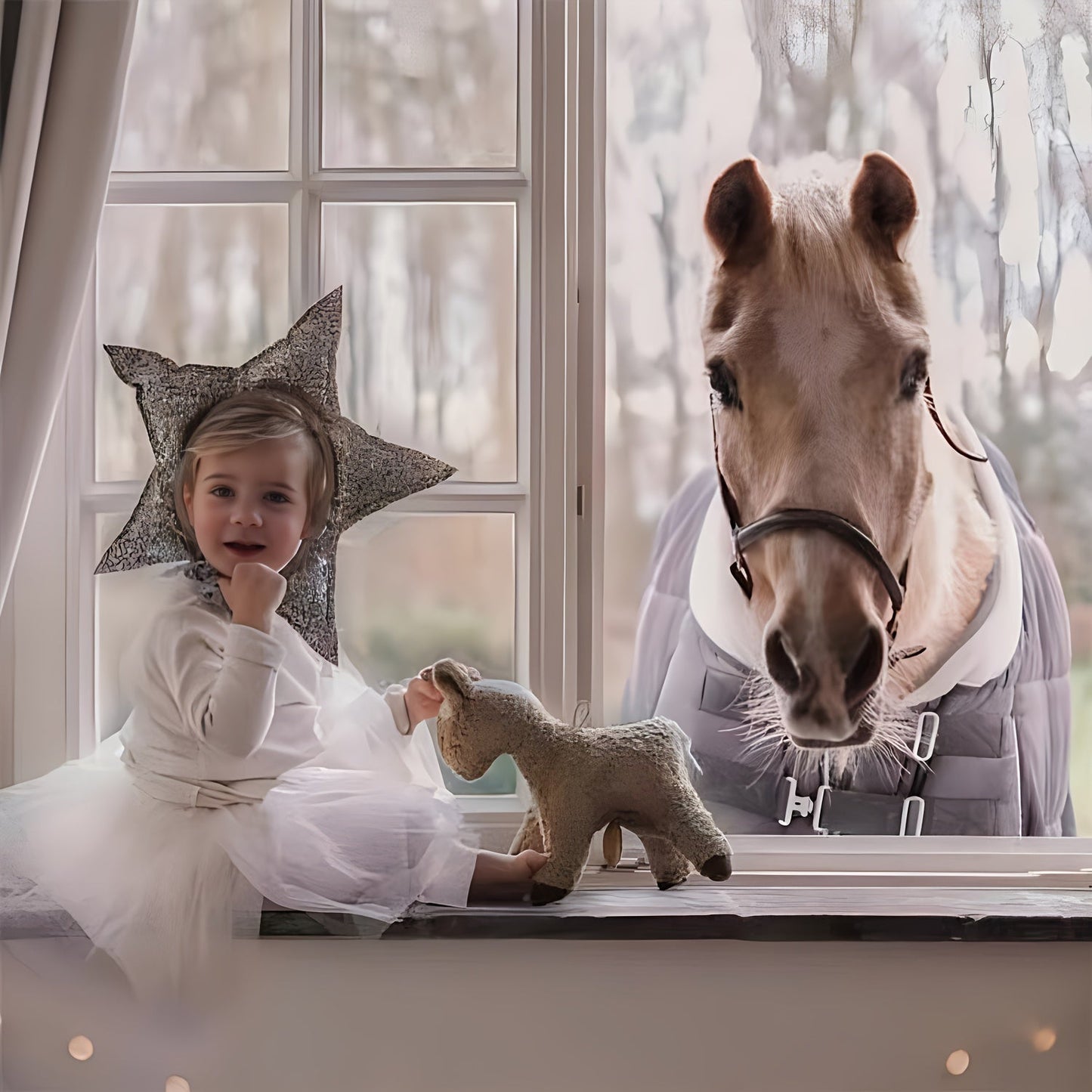 Silver-grey Christmas tree and star hair accessory, perfect for young ones, ideal for birthday parties and photoshoots - a cute fairy tale costume headpiece.