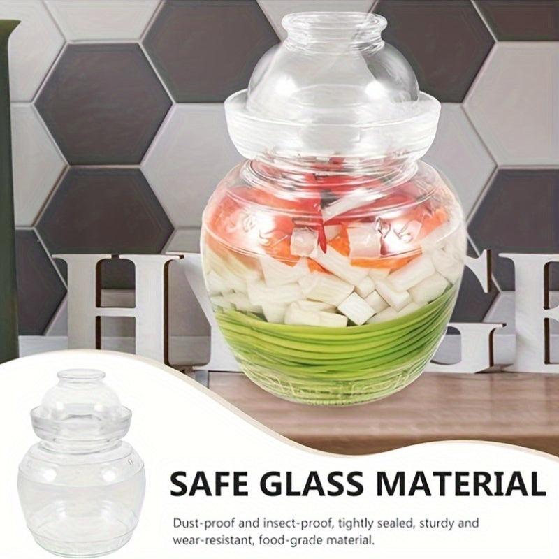 Glass fermentation jar with wide mouth and sealable lid for fermenting sauerkraut, kimchi, and beverages - preserves freshness with airtight storage.