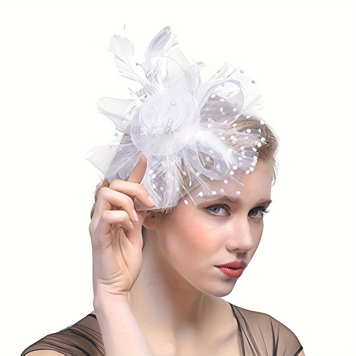 Women's Vintage Chic Fascinator Hat - Elegant 50s & 60s Style with Beautiful Mesh Flower, Feathers, and Clip Headband - Ideal for Tea Parties, Derby Days, Weddings, and Retro Gatherings