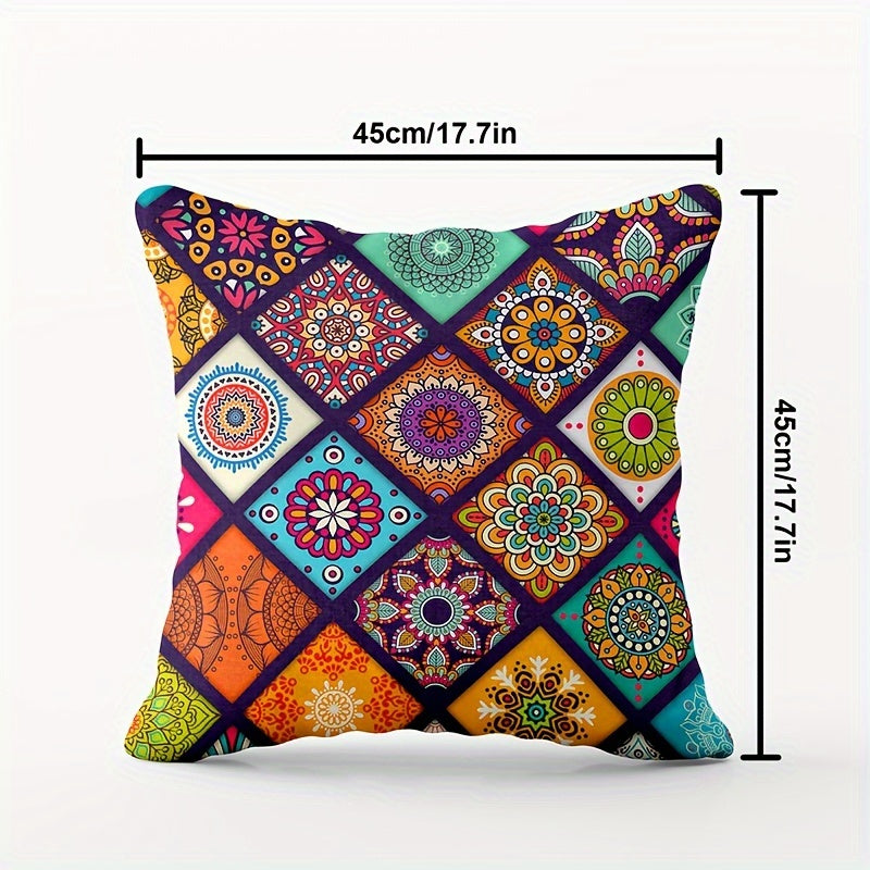 Bohemian Chic Zippered Throw Pillow Cover made of machine washable knit polyester fabric, ideal for decorating living room and bedroom. 45.72x45.72 cm size, insert not included.