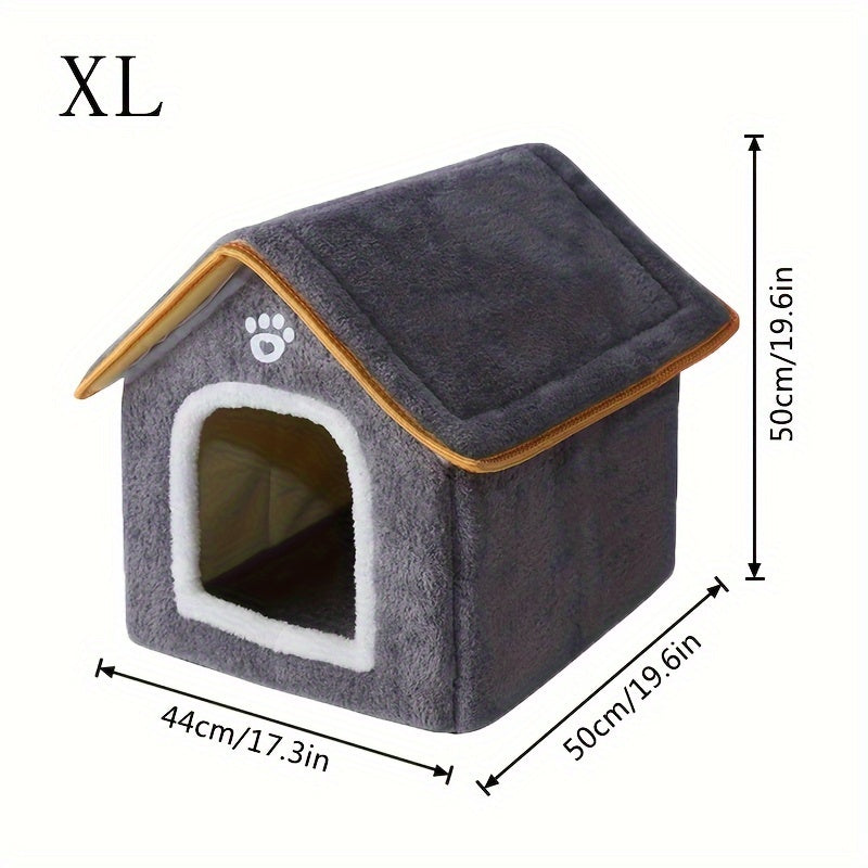 Cozy Pet House with Four Seasons Washable Enclosed Warm Dog Bed Cat Shelter made from Polyvinyl Chloride Material, Non-Skid Bottom, Assembled.