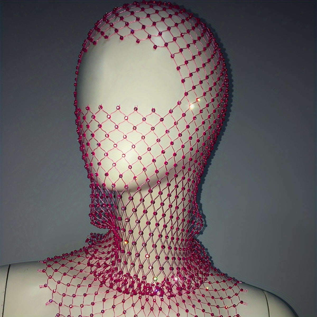 Stylish Fishnet Grid Hollow Mask Mesh Cap with Rhinestone Inlay for Women