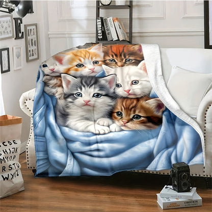 1-piece Cute Cat Thin Blanket - Soft Flannel Blanket Perfect for Sofa, Bed, Travel, Camping, Living Room, Office, and Chair use