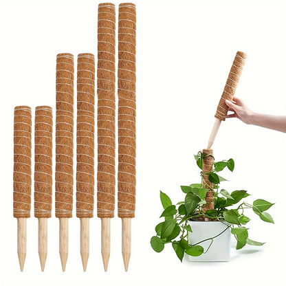 Set of 2 Moss Poles for Monstera and Climbing Plants - Coir Totem Support, Light Brown, Indoor Potted Plants